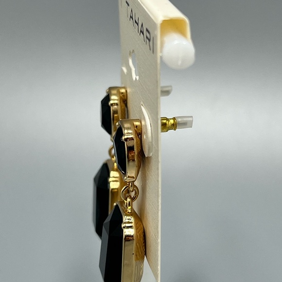 T. Tahari Black Glass & Gold Tone Drop Earrings. NWT - Picture 3 of 5